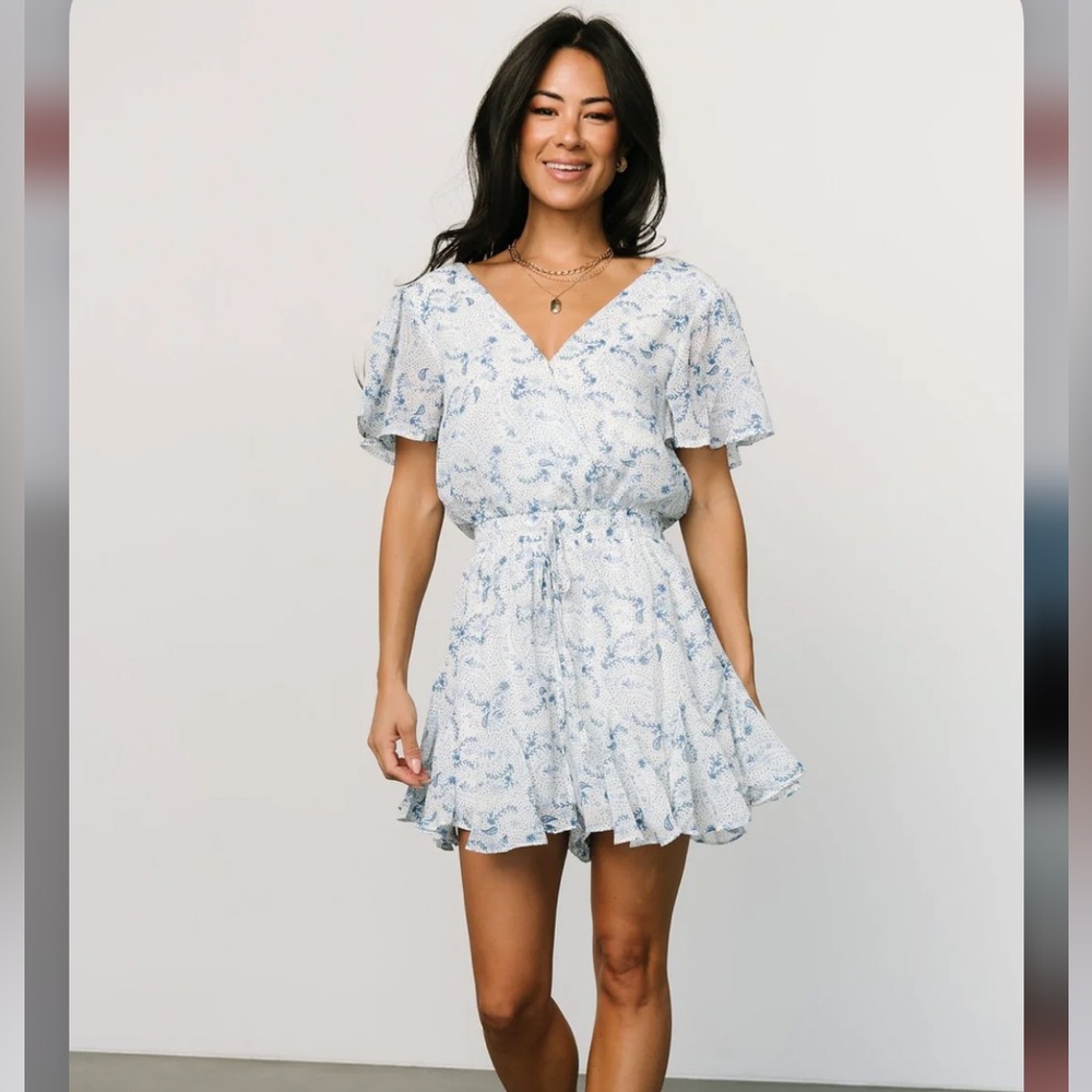 Floral Blue and White Romper